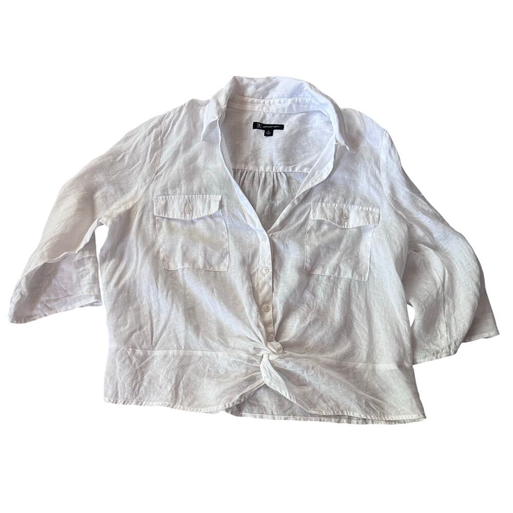 INC International Concepts White 100% Linen Twist Hem Shirt Women's XL